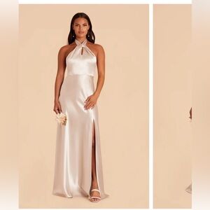 NWT Champagne Satin Long Floral Dress